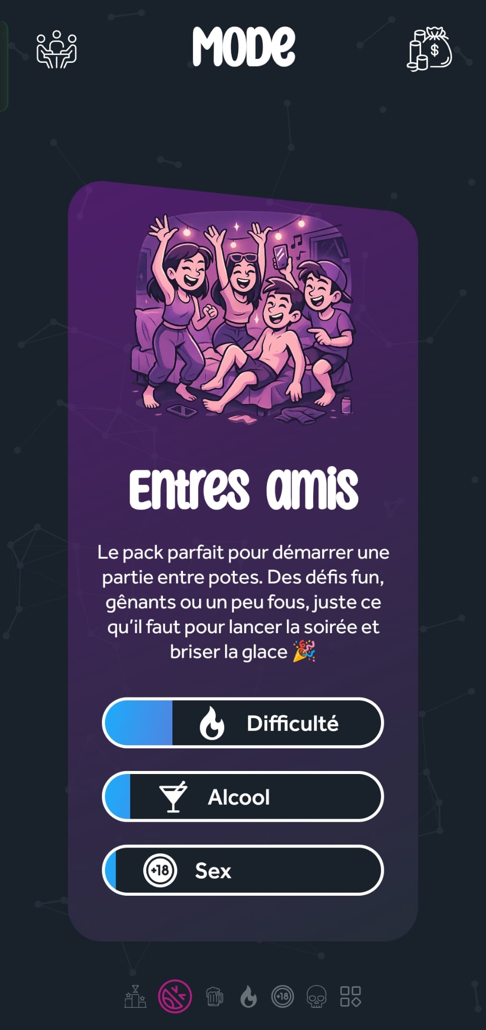 Oseras-tu — écran d'accueil